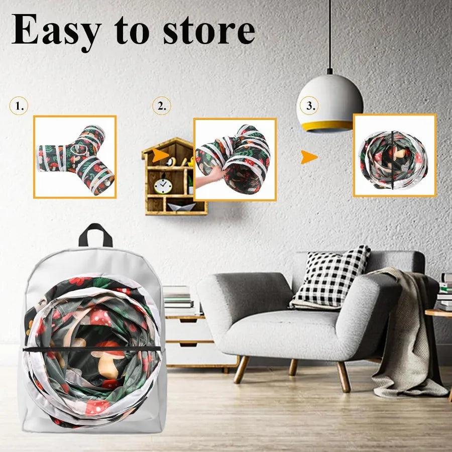 Rabbit Toys Bunny Tunnel Tube Collapsible 3 Way Rabbit Hideout Tunnel with Chew Toy for Bunny Guinea Pig Ferret Kitten Ideal In