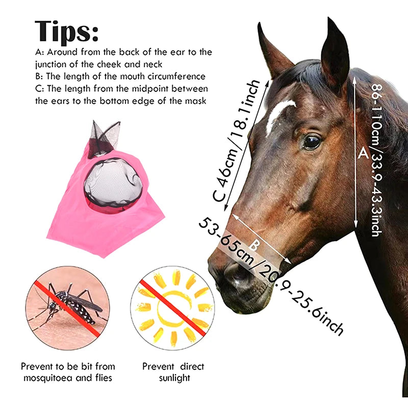 1Pc Color Random Horse Face Mask Anti Fly Breathable Stretch Knitted Mesh Anti Mosquito Mask Horse Riding Equestrian Equipment