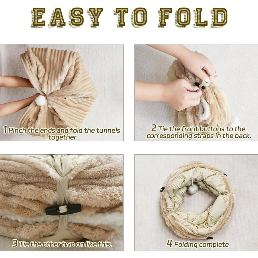 Collapsible Straight Tube Cat Tunnel with Fun Ball and Two Access Holes for Indoor Cats Rabbits Ferrets Puppies and Large Pets