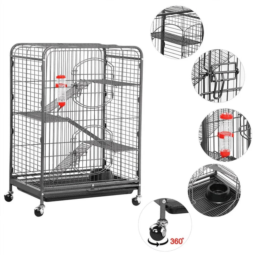 Large 37 Inch Small Animals Cage Hutch Rabbits and Cats with Rolling Wheels Four Tier Design Easy Clean Free Water Bottle Pet