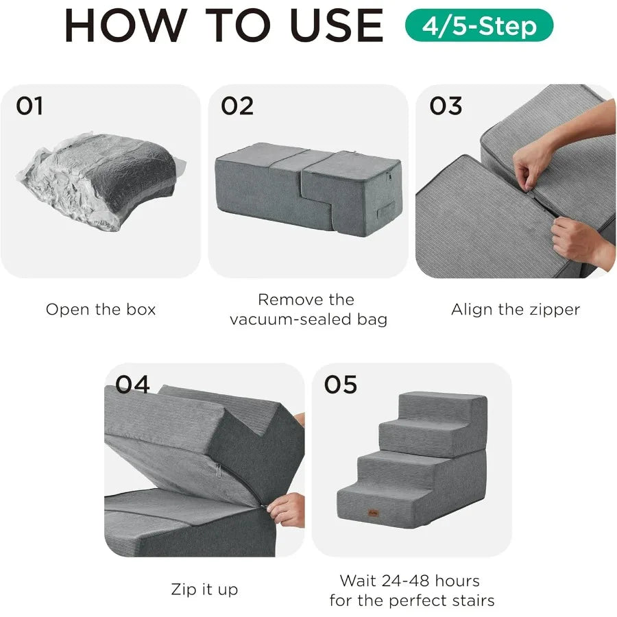 Dog Steps for Bed Extra Wide Dog Stairs for High Bed Couch Sofa 35D Foam Pet Steps for Small Dogs and Cats NonSlip Bottom Pet S