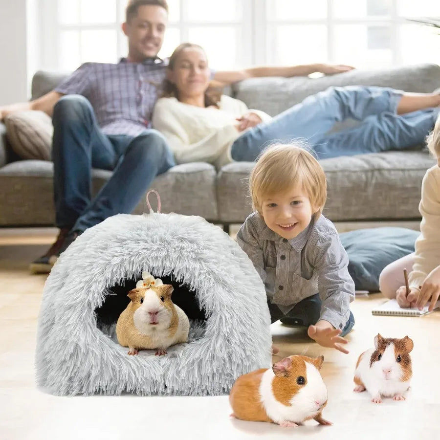 Gea Pig Bed Plush Calming Hideout Warm Rabbit Hide for Hamsters Hedgehogs Ferrets Dwarf Rabbits and Other Small Animals Grey