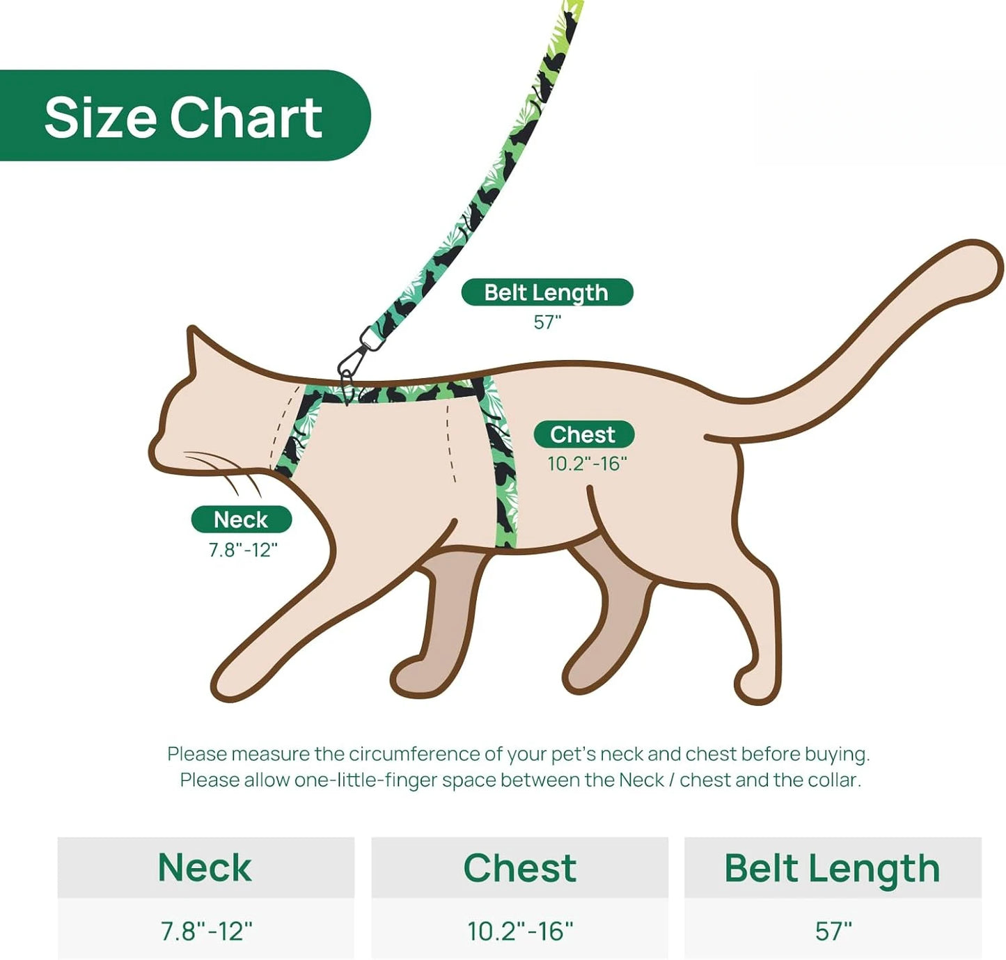 Cat Harness & Leash Set - Escape-Proof, Adjustable, Lightweight, Safe & Easy Walk, All Sizes (Green)