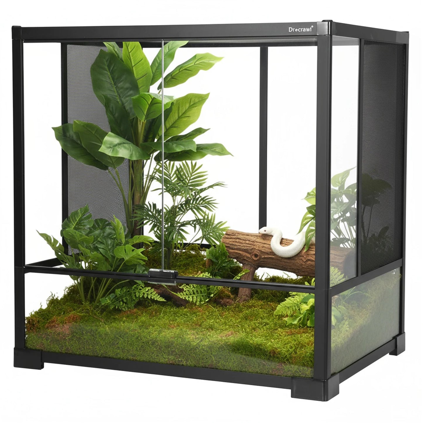 Reptile Zoo Tall Glass Rainforest Habitat Double Hinge Door with Screen Ventilation Reptile Terrarium Easy Assembly Tree Frogs