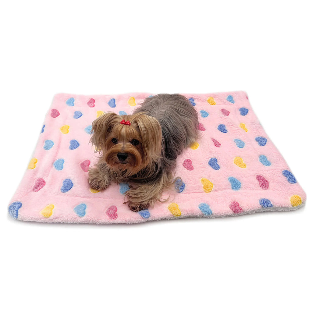 Ultra Plush Dog Blanket - Colorful Hearts Print - Double Layer Soft Pet Bedding