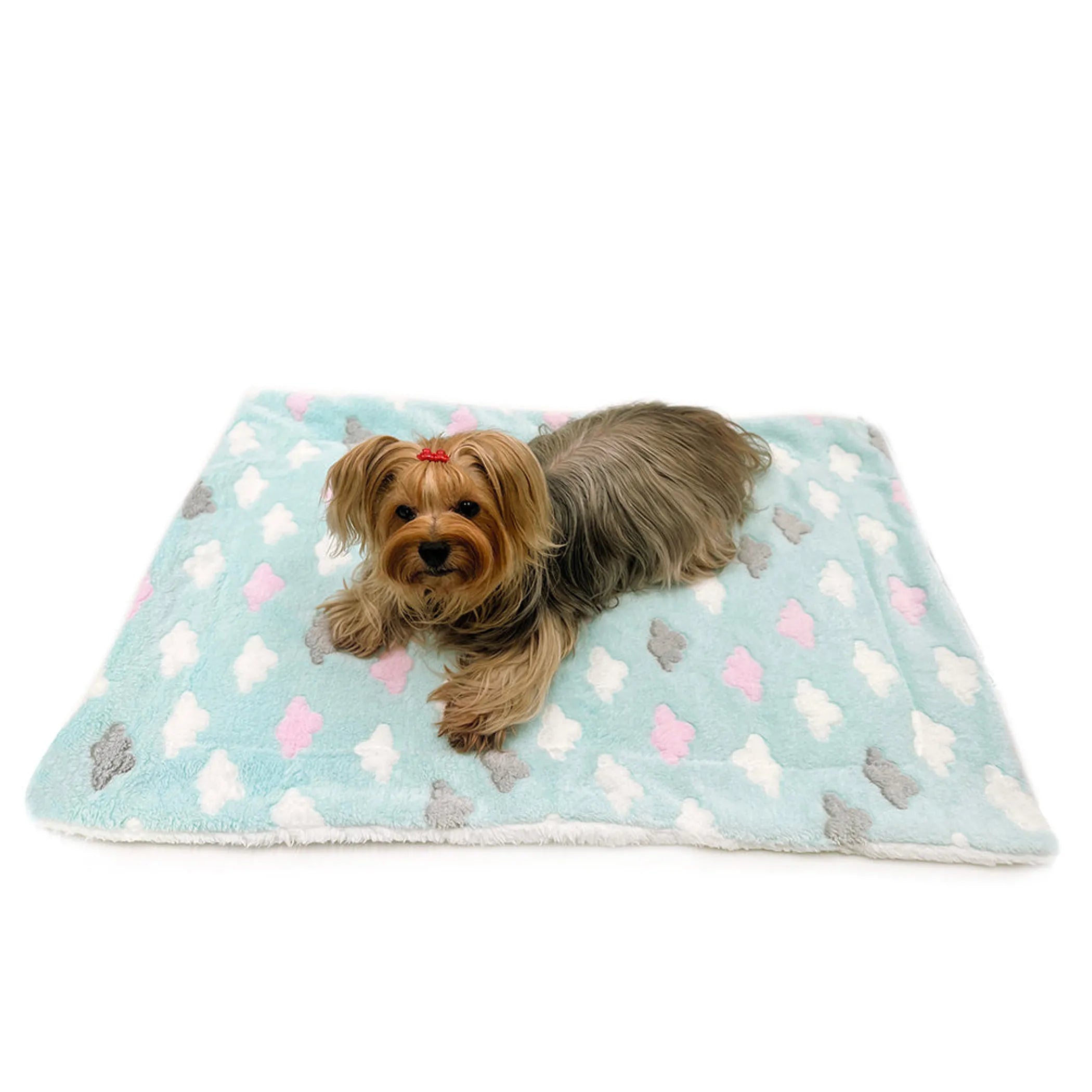 Ultra Plush Dog Blanket - Fluffy Clouds Print - Double Layer Soft Pet Bedding