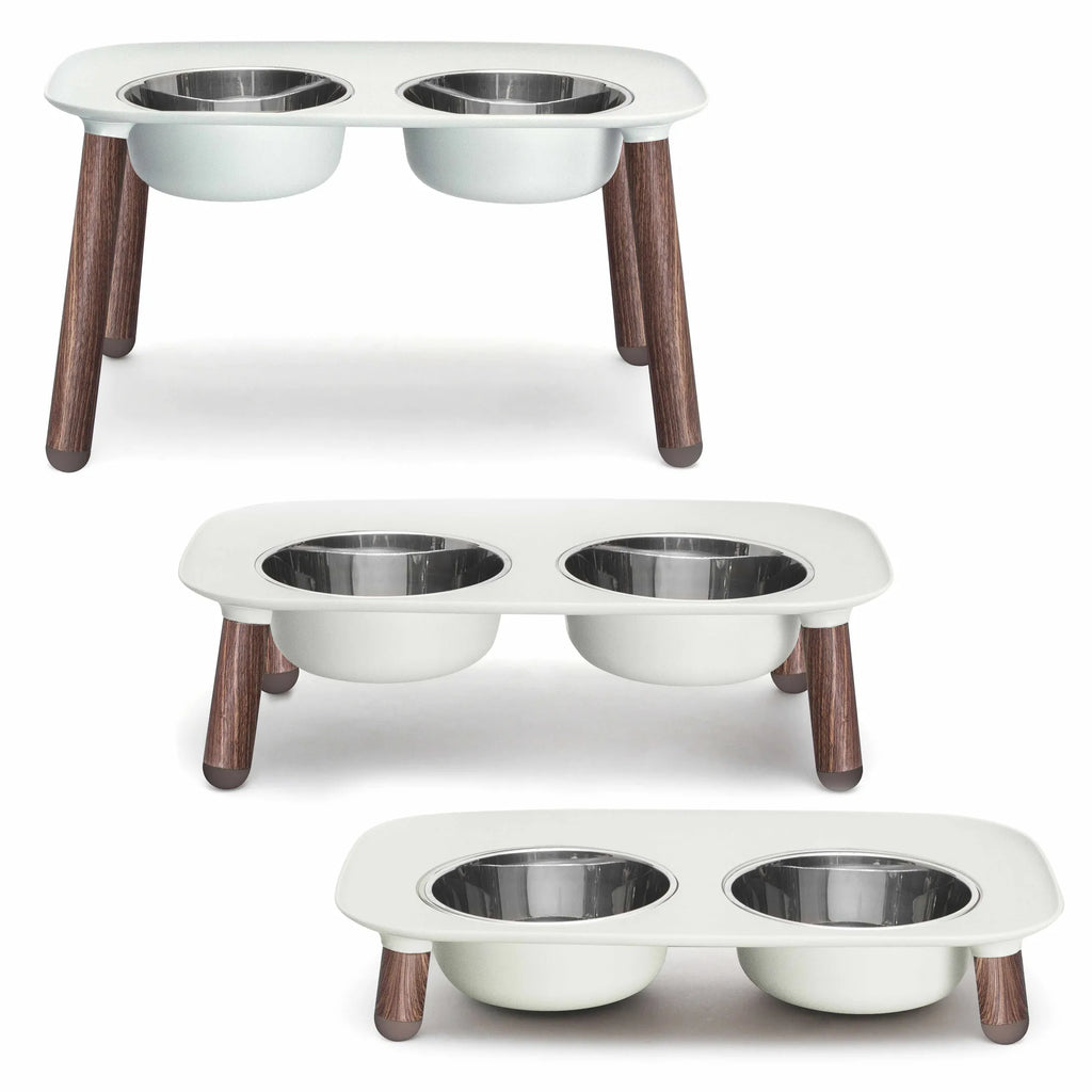 Messy Mutts Adjustable Elevated Dog Feeder - Modern Stainless Steel Double Bowl Stand