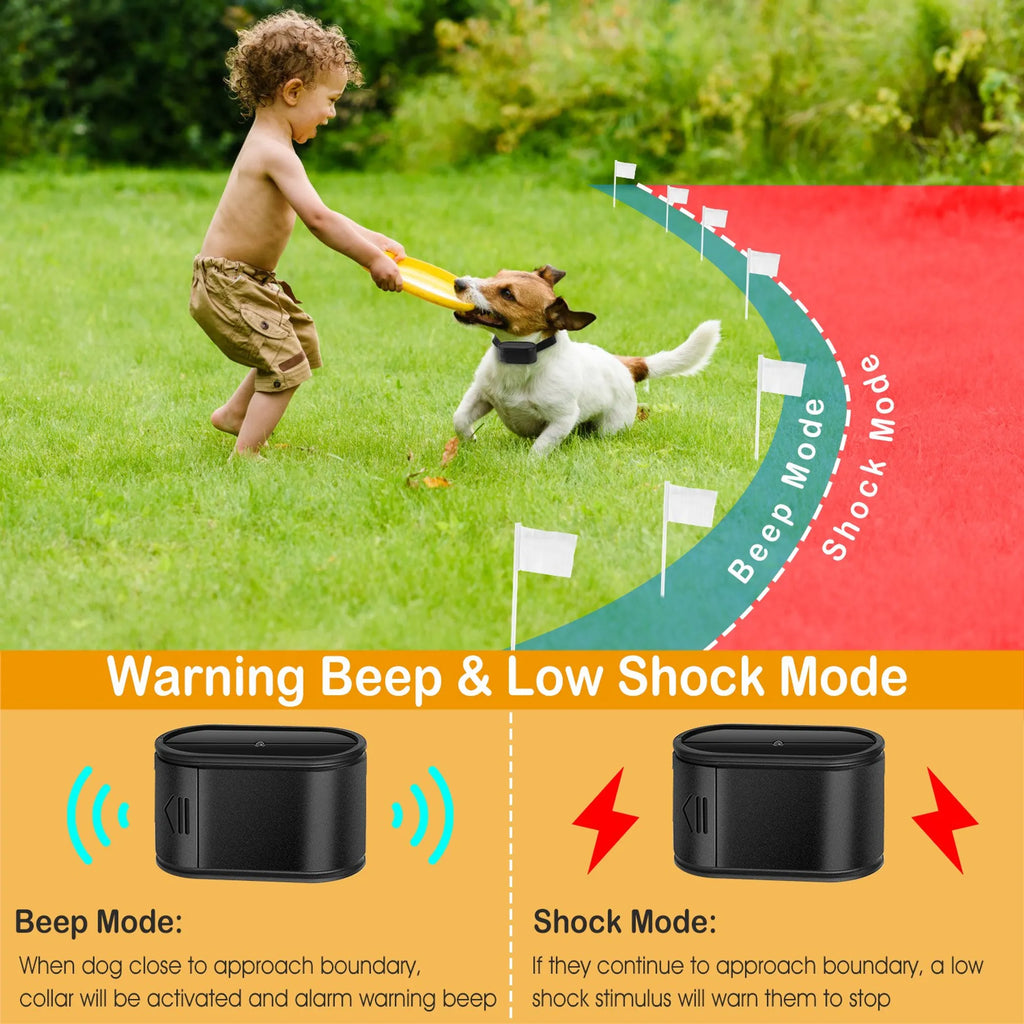 Electric Dog Fence System - Wireless Pet Containment with Tone & Shock Safety Collar