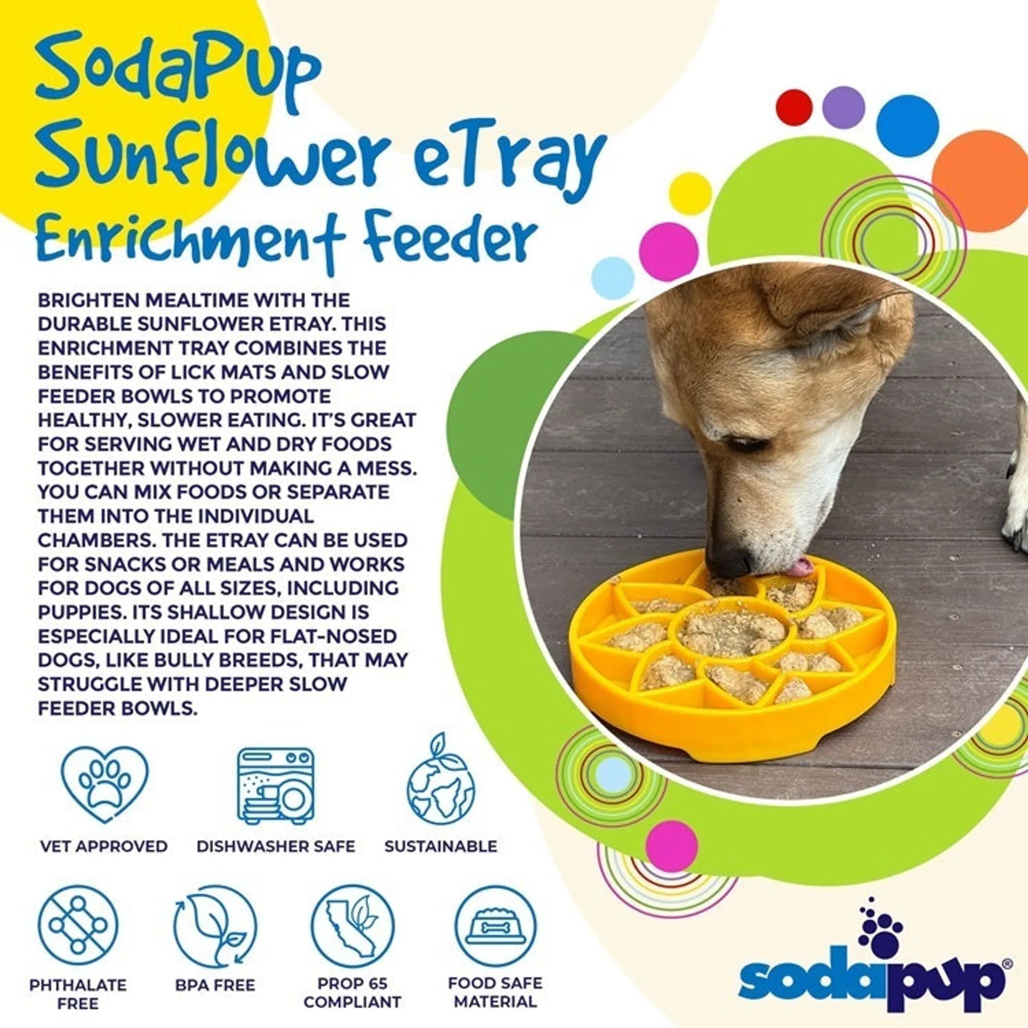 Sunflower eTray Shallow Slow Feeder Dog Bowl for Enrichment