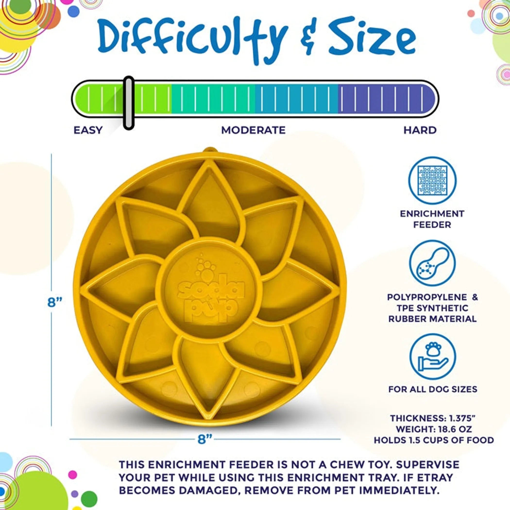 Sunflower eTray Shallow Slow Feeder Dog Bowl for Enrichment