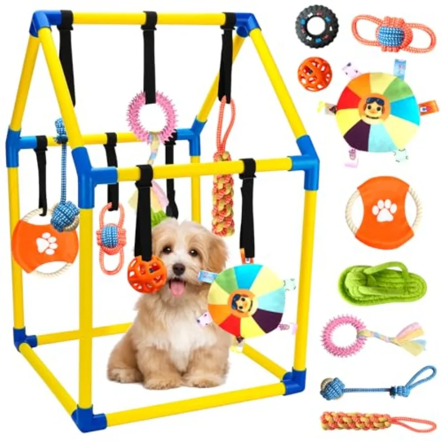 Puppy Play Gym with 9 Hanging Toys – Interactive Indoor Dog Enrichment Activity Center