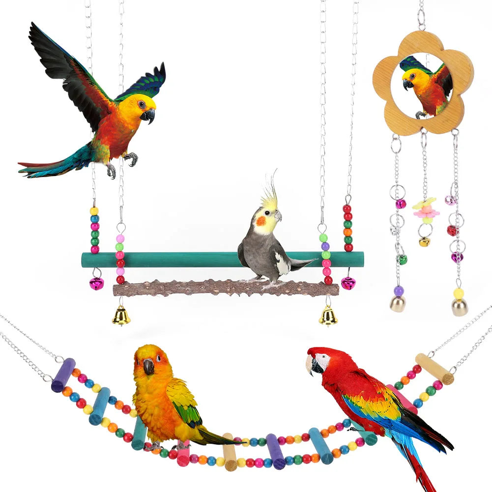 10PCS Bird Toys Set Swing Chewing Training Toys Swing Hanging Standing Chewing Toy Parrot Toy for Cockatiels Parakeets