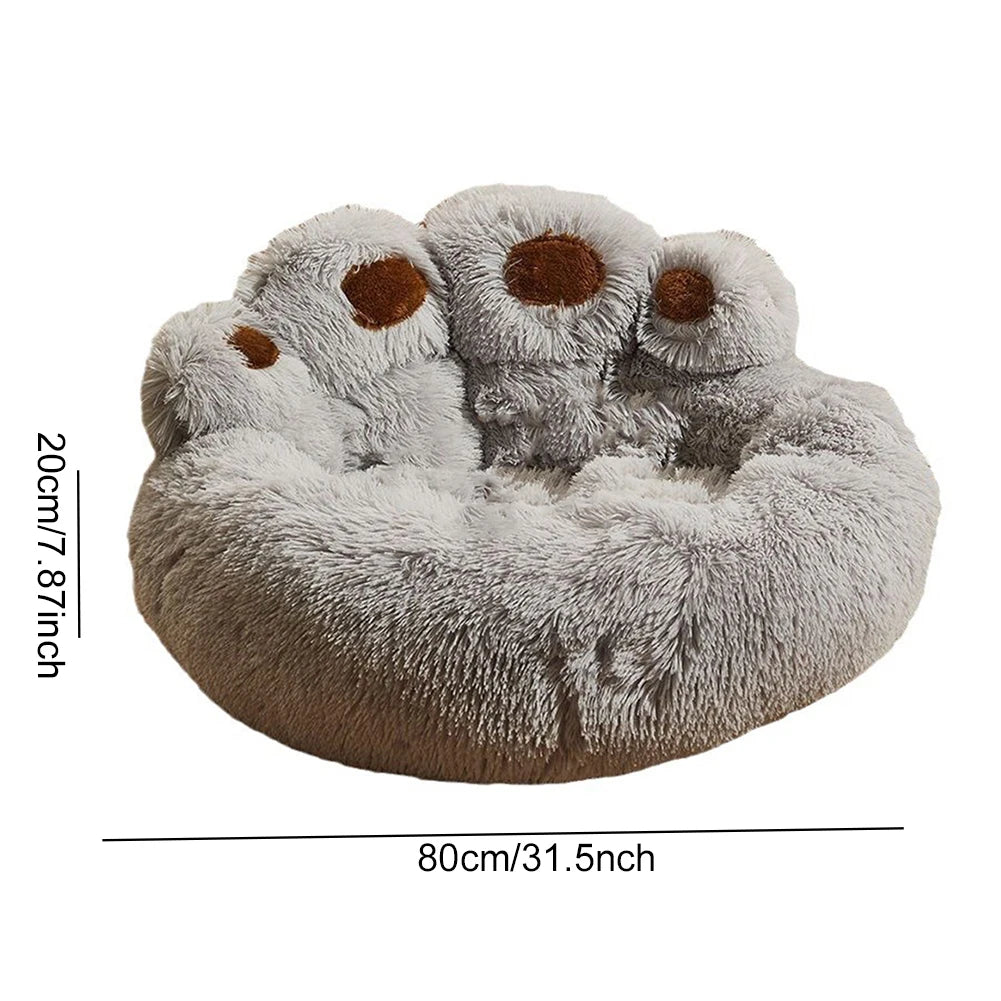 Paw-Shaped Dog Bed - Soft Fluffy Pet Sofa with Removable Washable Cover