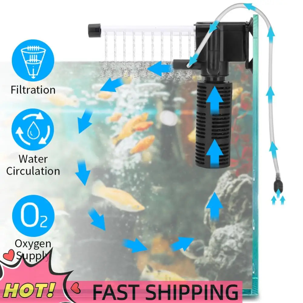 3 in 1 Fish Tank Filter Silent Mini Aquarium Filter Waterproof Aquarium Water Purifier Submersible Water Purifier for Fish Tank