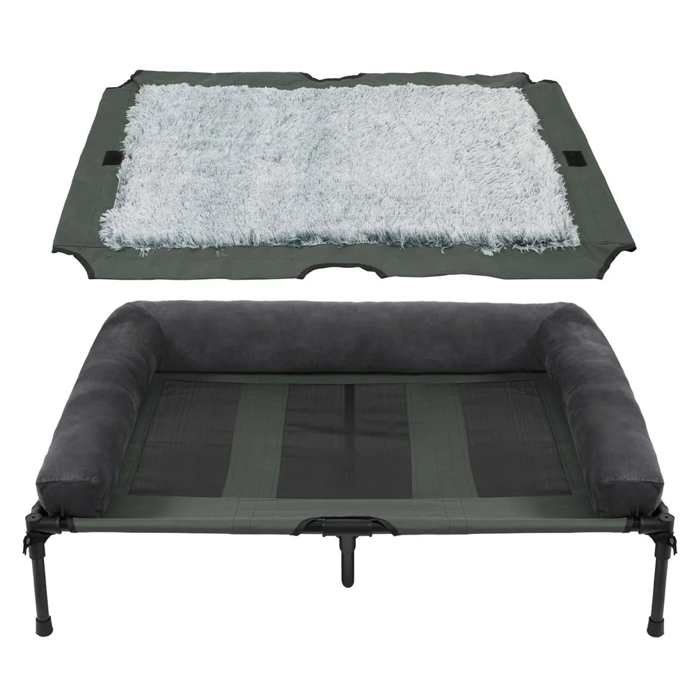 XXL/XL Raised Dog Bed - Outdoor Elevated Cot with Cooling Mat & Plush Mat for Large Dogs