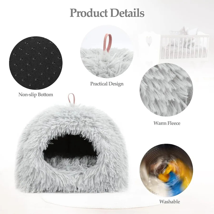 Gea Pig Bed Plush Calming Hideout Warm Rabbit Hide for Hamsters Hedgehogs Ferrets Dwarf Rabbits and Other Small Animals Grey