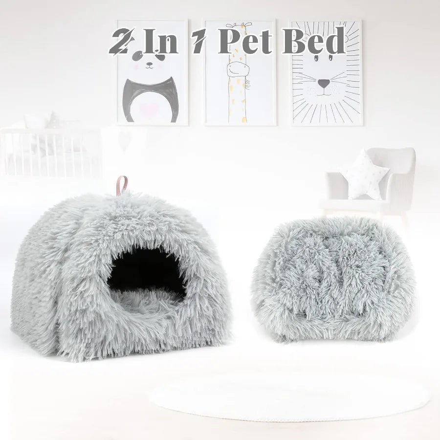 Gea Pig Bed Plush Calming Hideout Warm Rabbit Hide for Hamsters Hedgehogs Ferrets Dwarf Rabbits and Other Small Animals Grey