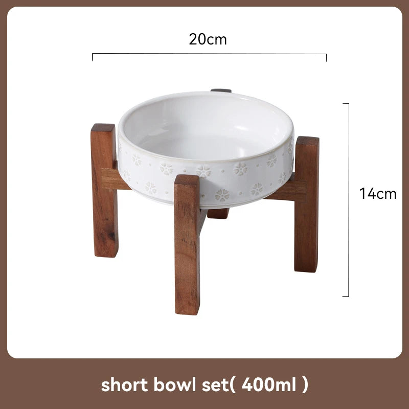 Ceramic Dog Bowl Set with Wooden Stand 1200ml 1800ml Anti Slip Pet Feeder for Medium Large Dogs Elevated Double Food Water Dish