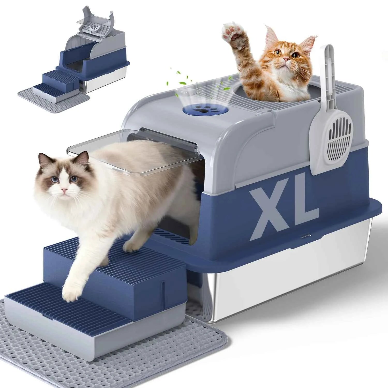 Stainless Steel Cat Litter Box with Lid & Scoop - Odor Control