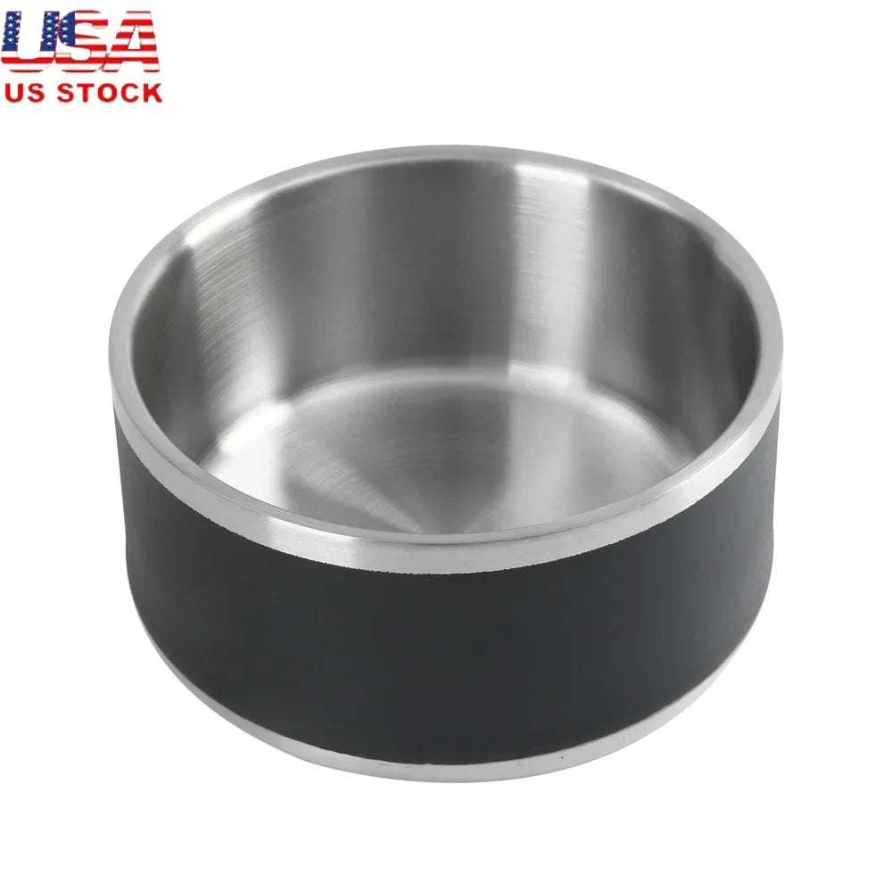 Stainless Steel Double Wall Dog Bowl - Non-Skid Insulated Dish Keeps Food Warm & Cold