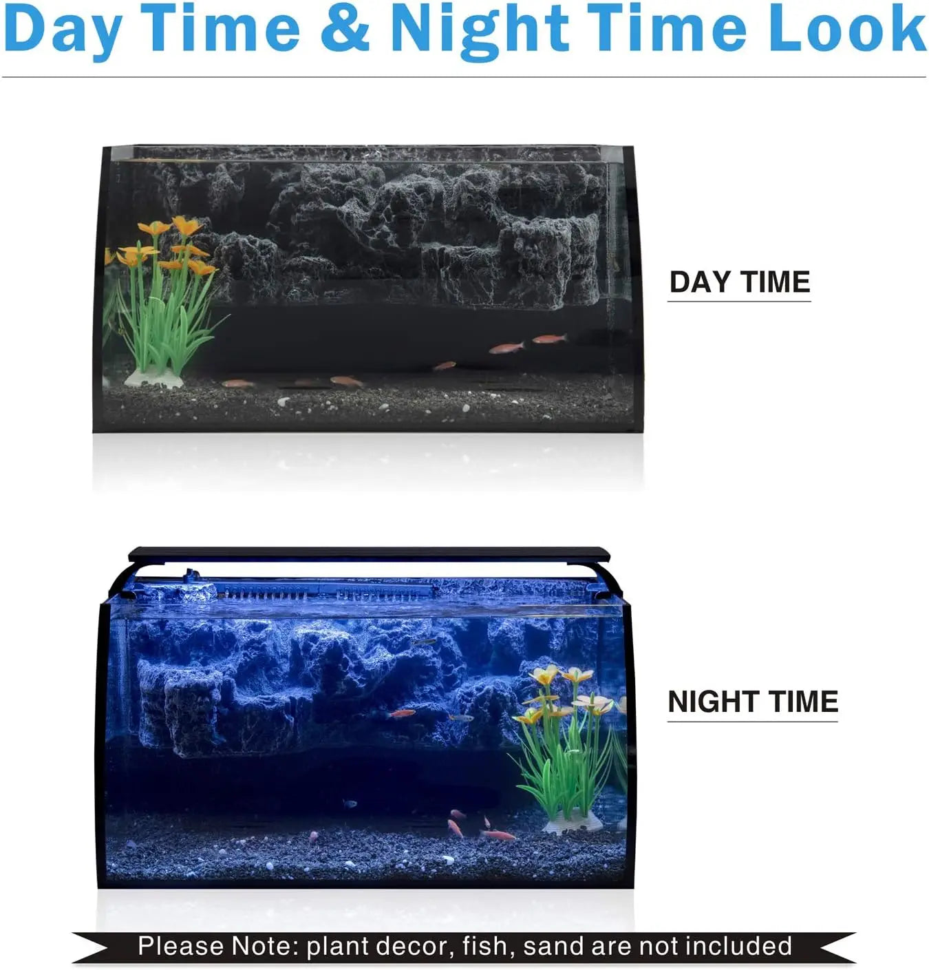 8 Gallon Curved Glass Aquarium Starter Kit – LED Light, Filter & 3D Rockery Background