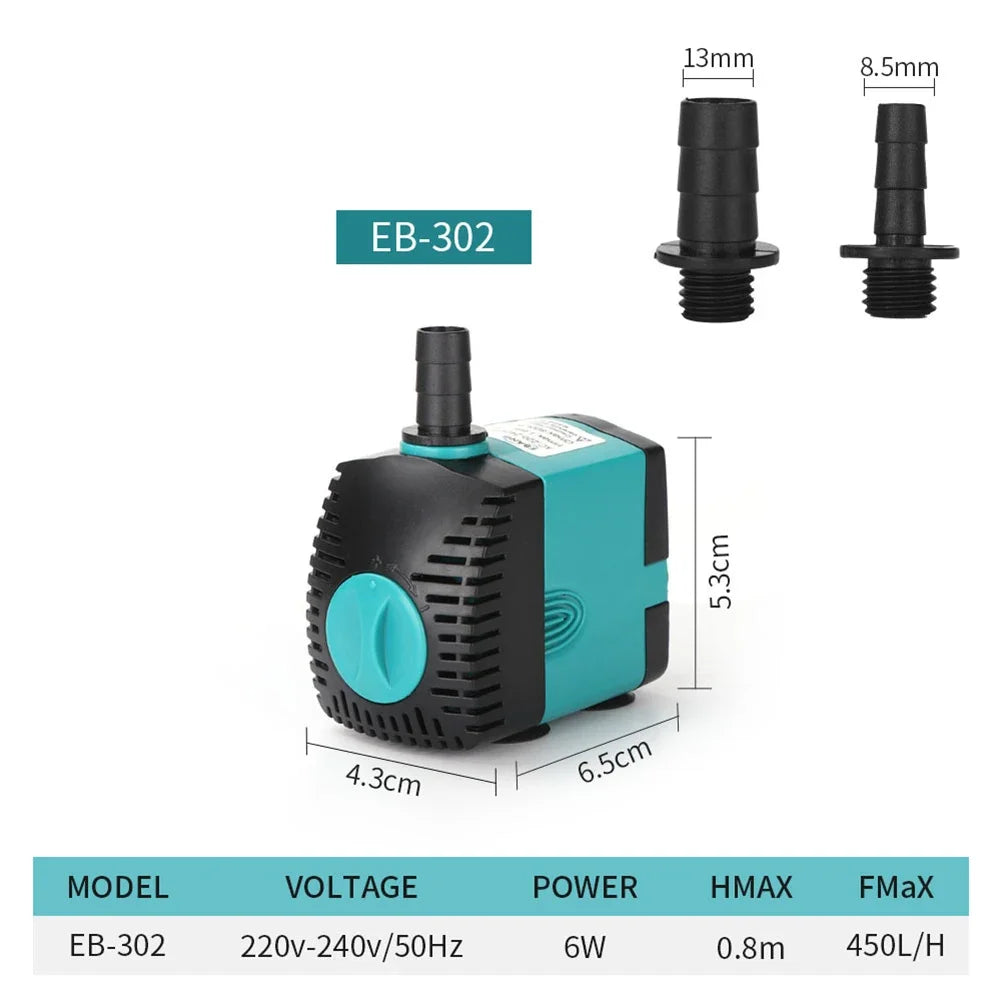 3W/4W/5W/6W Ultra-Quiet Submersible Aquarium Water Pump Water Fountain Pump Filter Fish Pond 220V-240V 50HZ EU Plug