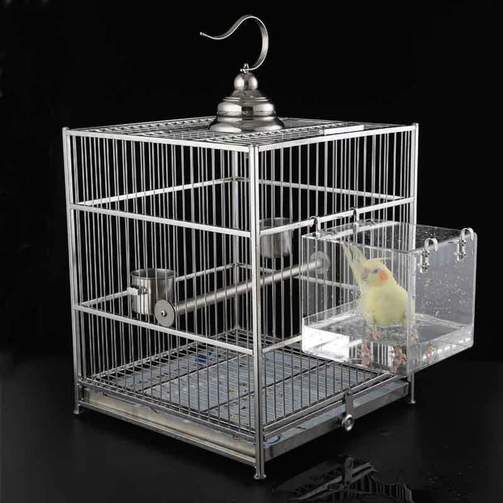 Transparent Acrylic Bird Bath Box Thickened Hanging Water Bath Tub Bird Supplies Shower Cage Accessory