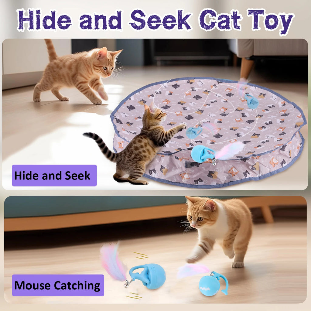 Smart Interactive Cat Toy Ball - Motion Activated Rolling Ball with Hide & Seek Pouch