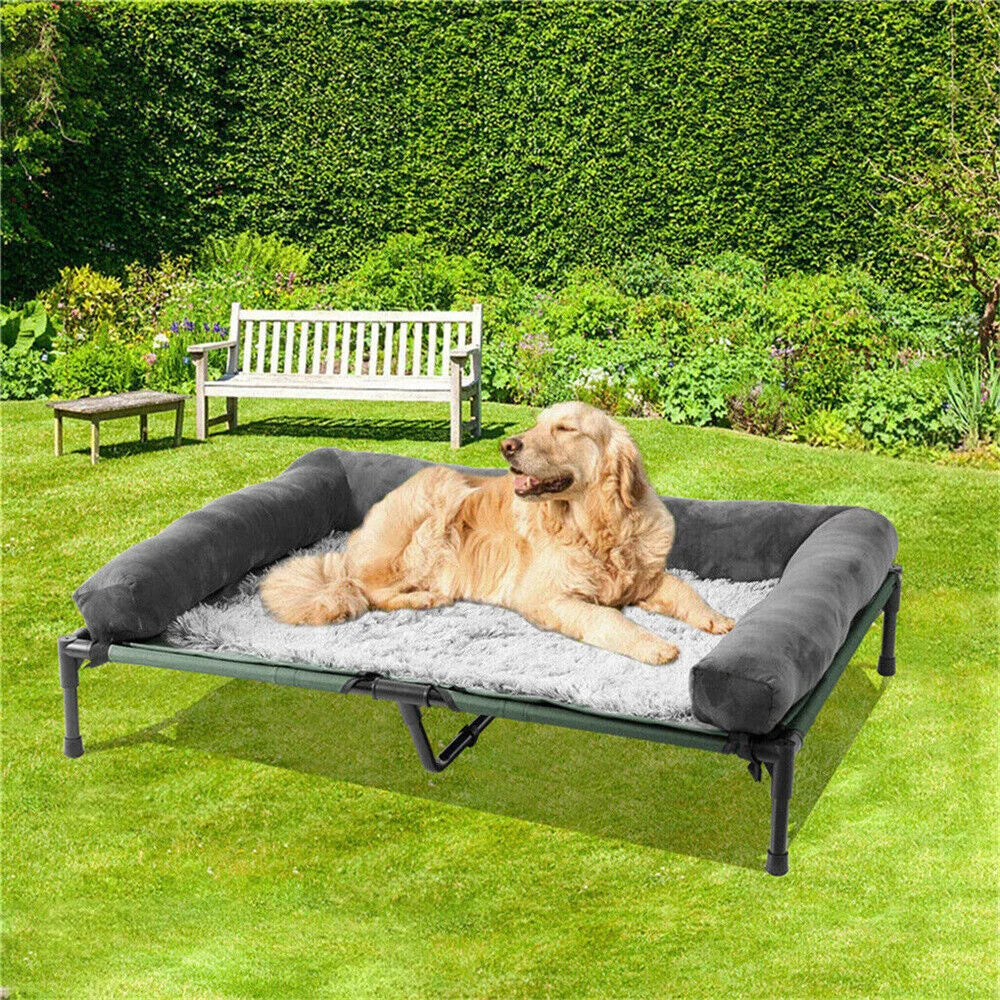 XXL/XL Raised Dog Bed - Outdoor Elevated Cot with Cooling Mat & Plush Mat for Large Dogs