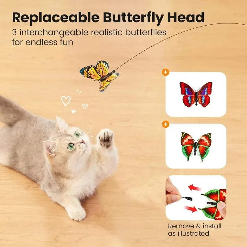 Automatic Cat Teaser Toy with 3 Replaceable Butterfly Wings Indoor Cat Interactive Kitten Play Essential Rechargeable Model