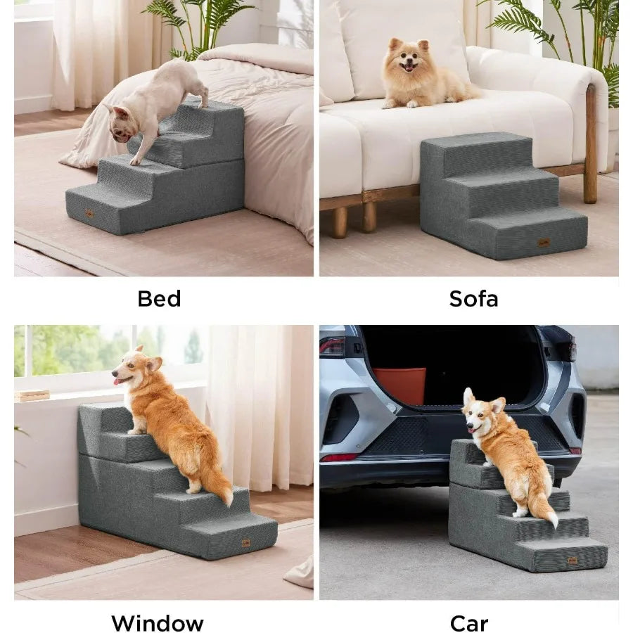 Dog Steps for Bed Extra Wide Dog Stairs for High Bed Couch Sofa 35D Foam Pet Steps for Small Dogs and Cats NonSlip Bottom Pet S