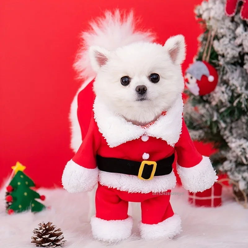 Santa Claus Costume for Small Dogs and Cats Christmas Pet Outfit Festive Pet Dress-Up Cozy Winter Cape for Cats Pet Clothing
