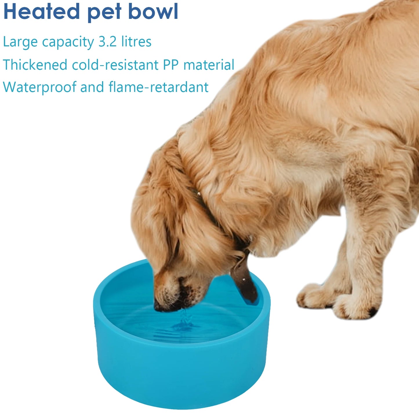 Heated Pet Water Bowl 3.2 L/108 Oz Outdoor Heated Dog Dish Anti-Freeze Heated Pet Water Dish in Winter for Dog Cat Chicken Duck