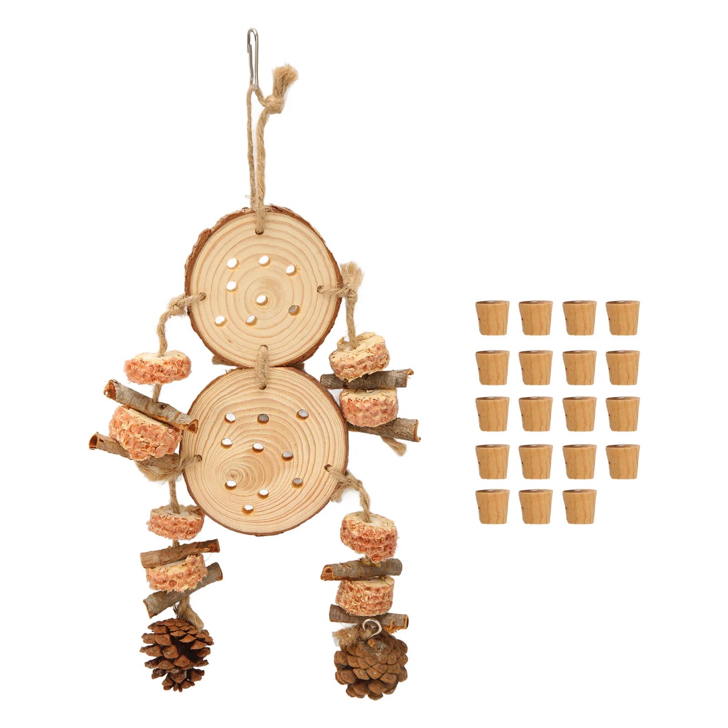 Bird Chewing Toys Puzzle Wooden Corks Logs Pine Cones Corn Cobs Barks Parrot Cage Toy for Parakeet Cockatiel Conure