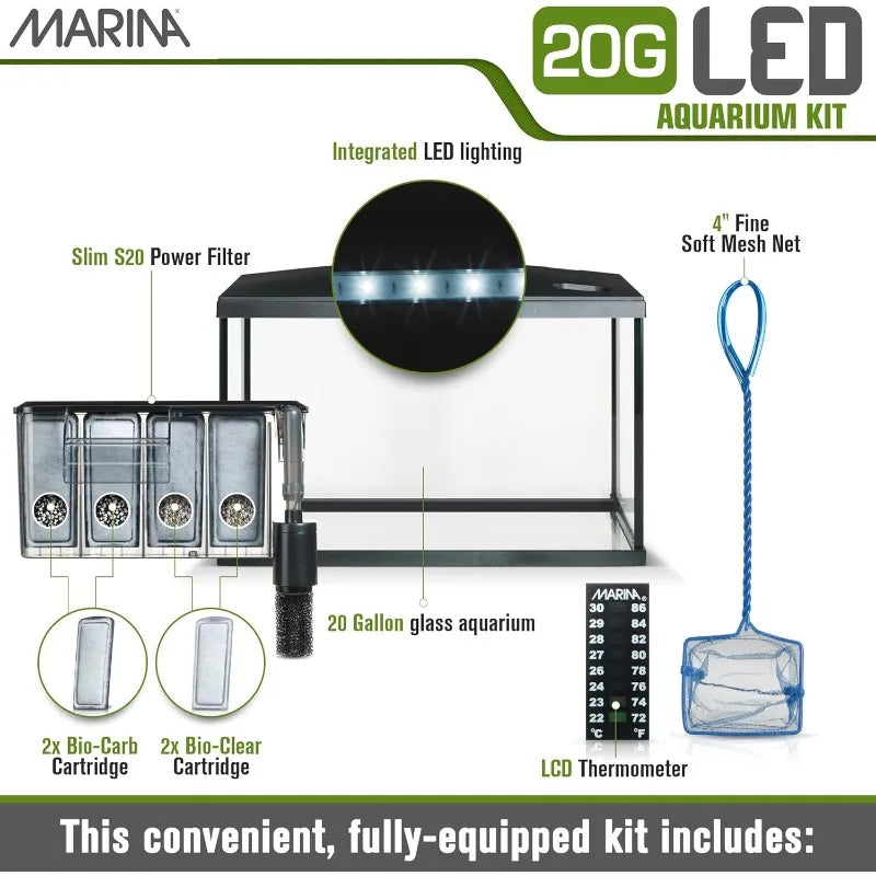 Complete 20 Gallon Aquarium Kit with LED, Ready-to-Use Fish Tank for Freshwater Species