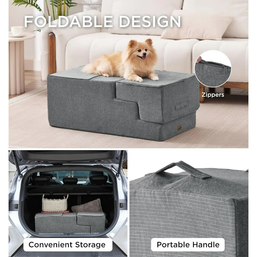 Dog Steps for Bed Extra Wide Dog Stairs for High Bed Couch Sofa 35D Foam Pet Steps for Small Dogs and Cats NonSlip Bottom Pet S