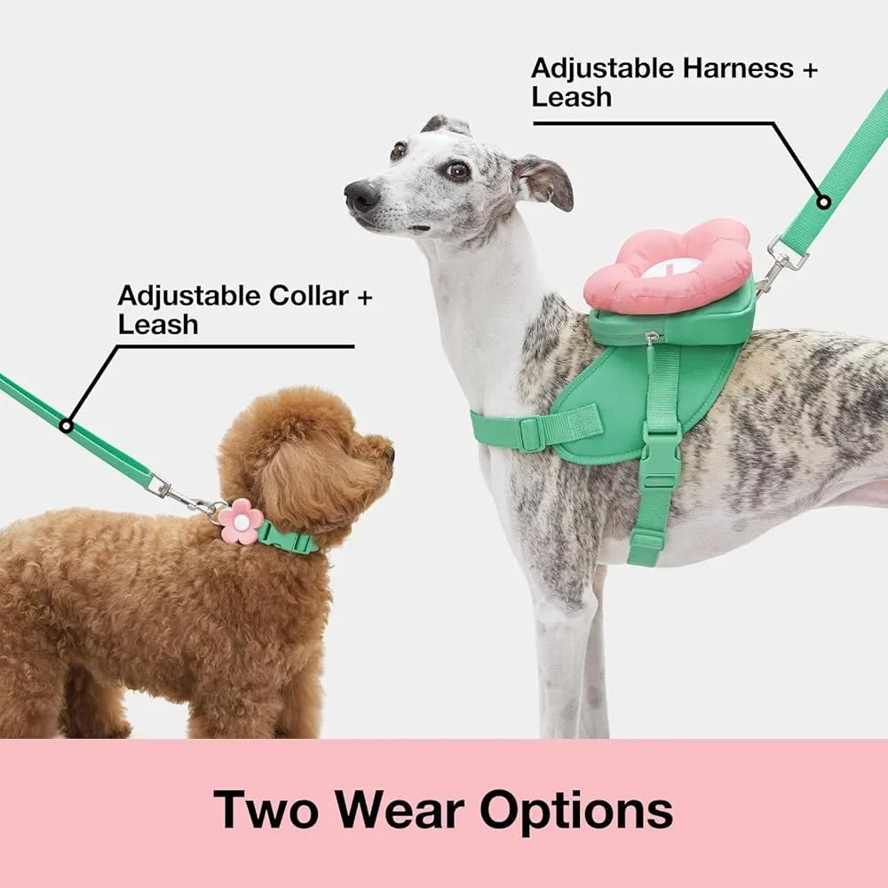 Adjustable No Pull Dog Harness Leash Collar Set Soft Padded Pet Vest Control Walking Training Floral Backpack Storage