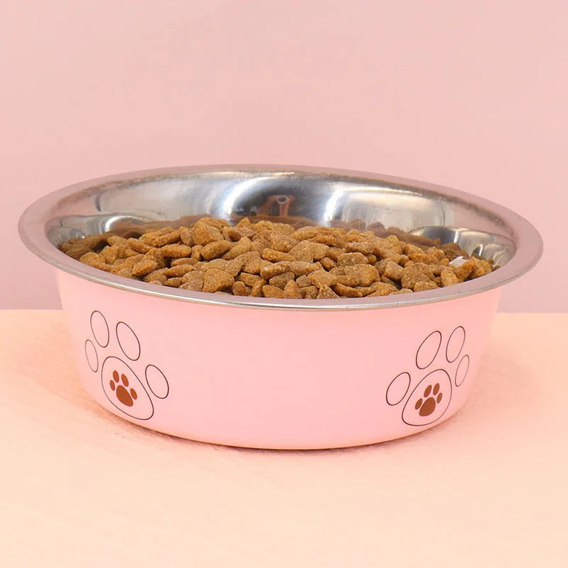 Stainless steel footprint dog bowl anti-tip non-slip cat bowl dog bowl cute cartoon pet Supplies feeding and drinking water bowl