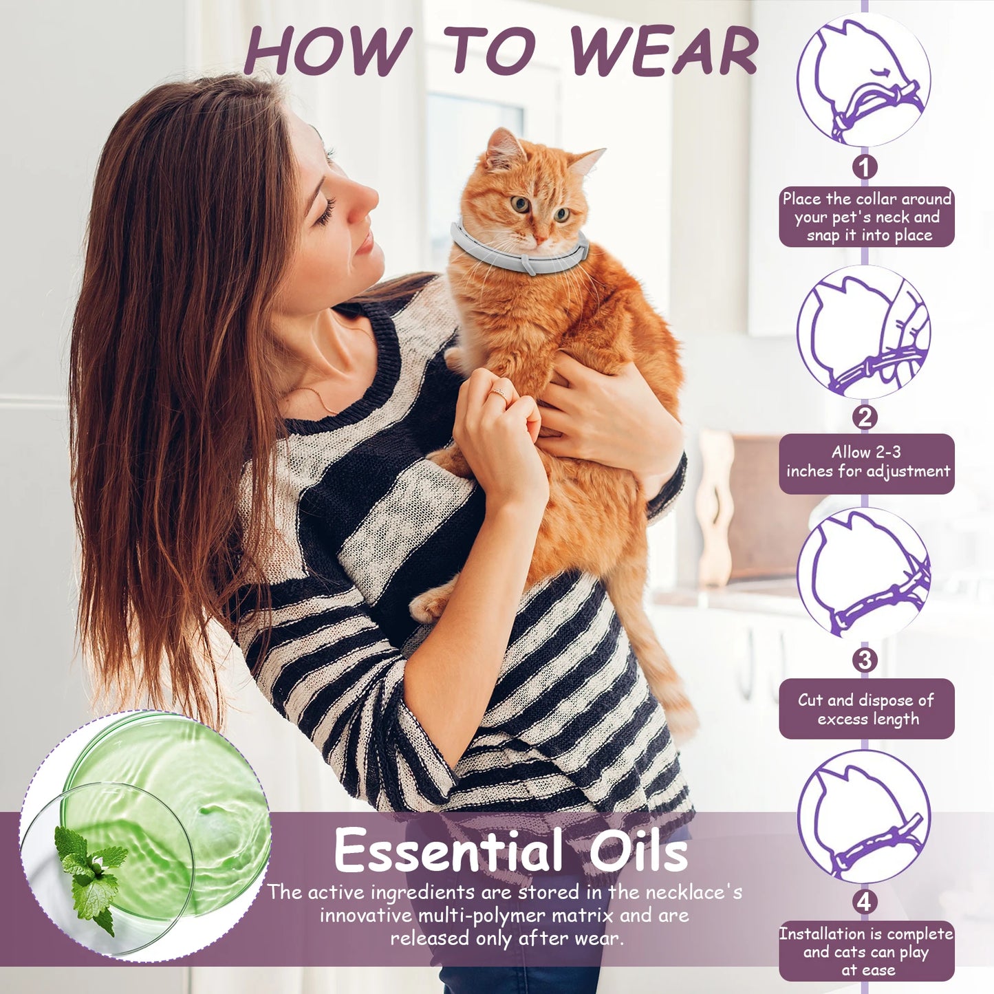 4Pcs Cat Calming Collar Cat Pheromone Collar Adjustable Comfort Cat Calm Collar Anti-Anxiety Helps with Aggression Pet Supplies