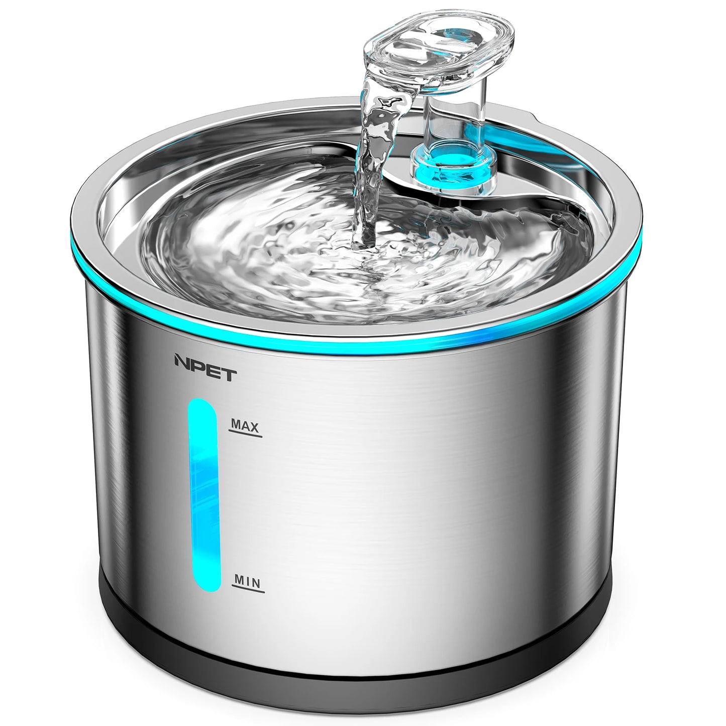 NPET Cat Water Fountain Stainless Steel, 50oz/1.5L Dishwasher Safe Pet Water Fountain with Visible Window Light for Cats