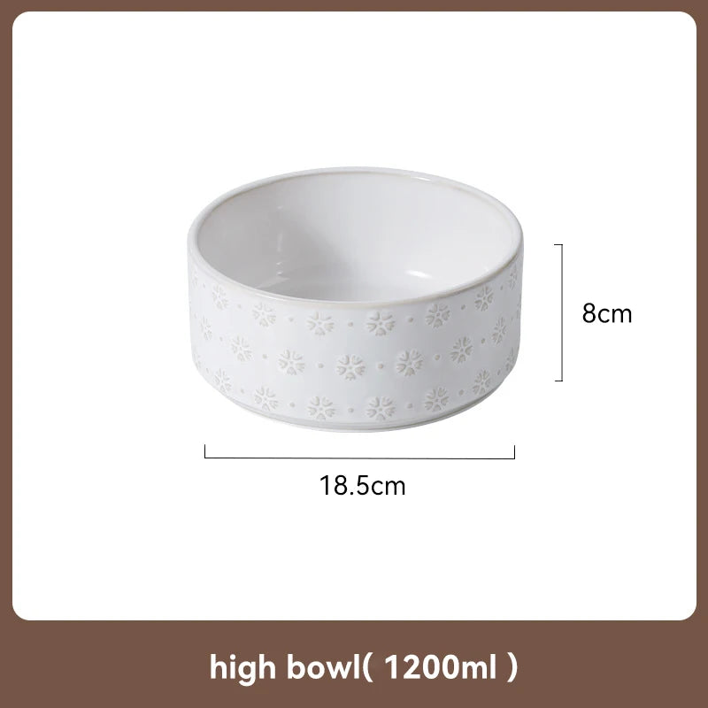 Ceramic Dog Bowl Set with Wooden Stand 1200ml 1800ml Anti Slip Pet Feeder for Medium Large Dogs Elevated Double Food Water Dish