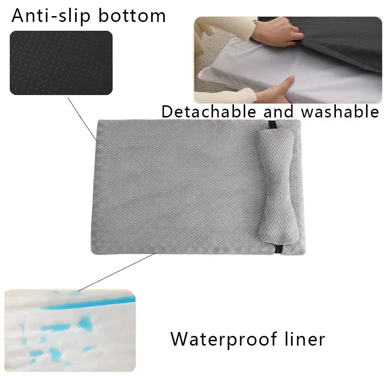 Calming Dog Bed with Pillow - Fluffy Plush Pet Mat with Removable Cover