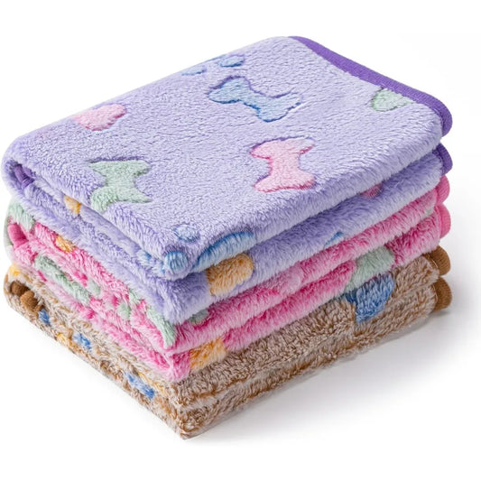 1 Pack 3 Blankets Super Soft Fluffy Premium Fleece Pet Blanket Flannel Paw Printed Throw for Dog Puppy Cat Small 23x16'' Purple