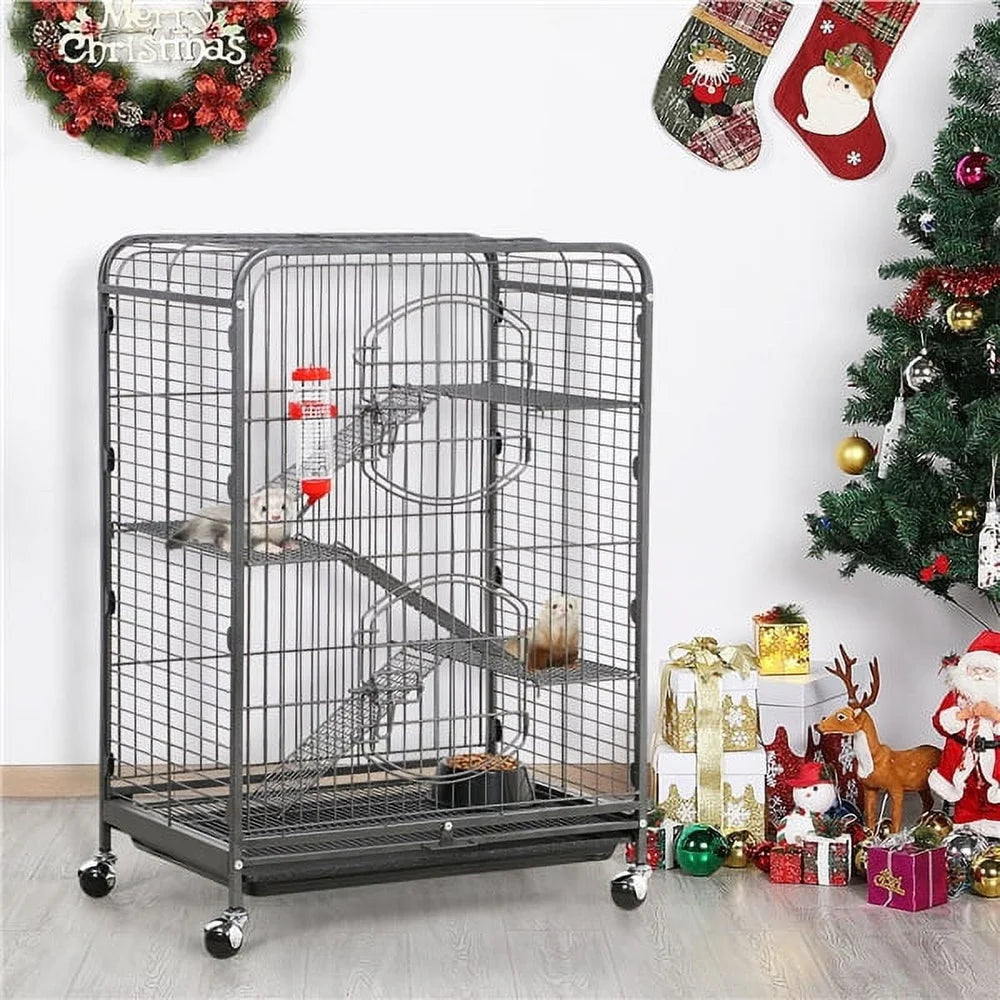 Large 37 Inch Small Animals Cage Hutch Rabbits and Cats with Rolling Wheels Four Tier Design Easy Clean Free Water Bottle Pet
