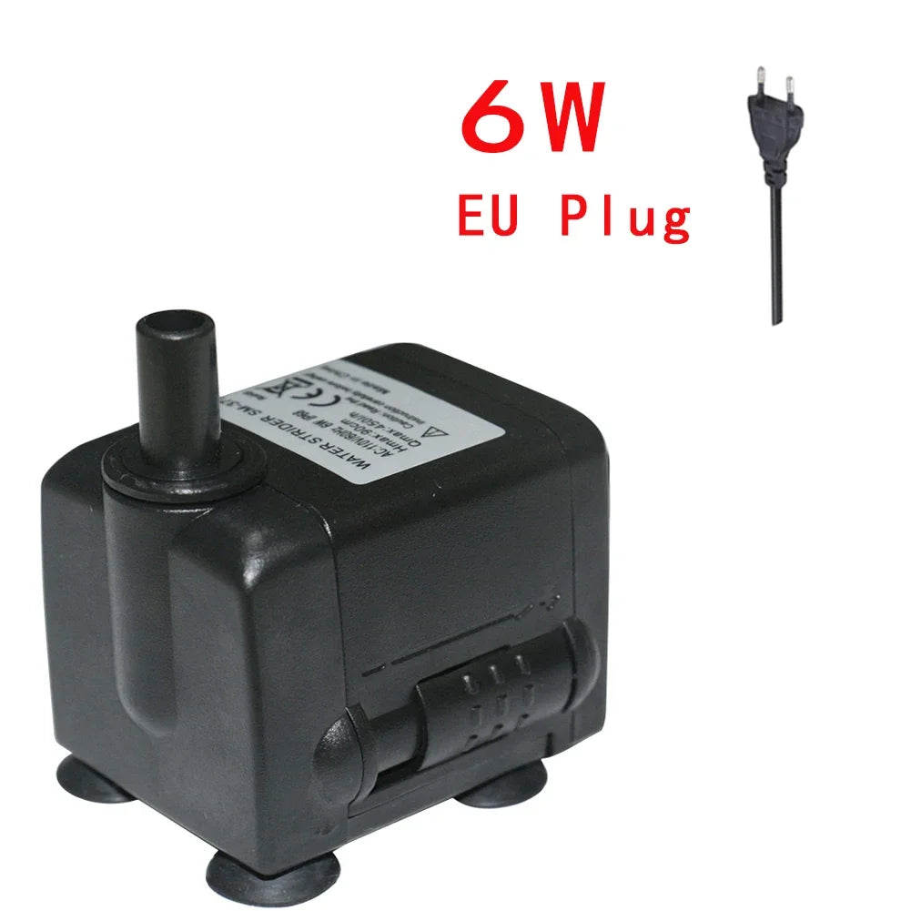 3W/4W/5W/6W Ultra-Quiet Submersible Aquarium Water Pump Water Fountain Pump Filter Fish Pond 220V-240V 50HZ EU Plug