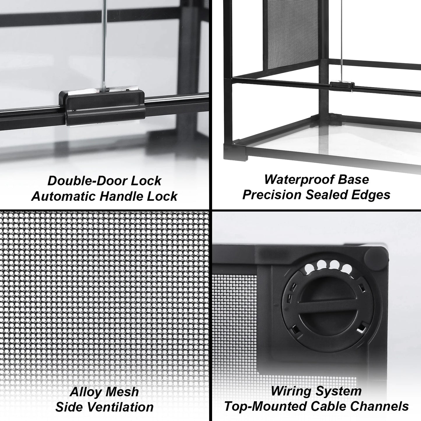 Reptile Zoo Tall Glass Rainforest Habitat Double Hinge Door with Screen Ventilation Reptile Terrarium Easy Assembly Tree Frogs