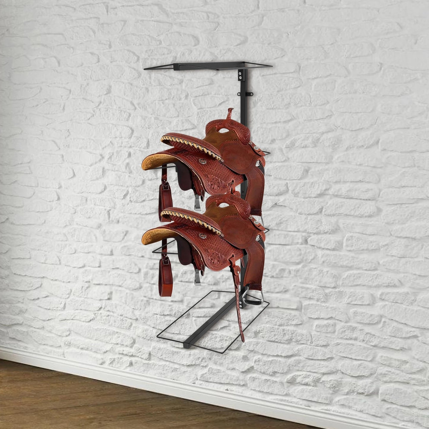 4-tier Steel Saddle Rack,Black Wall Mounted Saddle Rack 58.5*32*118cm for Horse Tack Room Stable