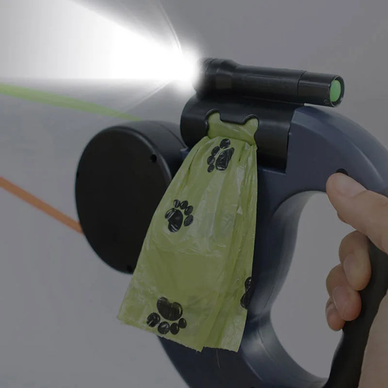 Dual Dog Retractable Leash with LED Flashlight & Waste Bag Dispenser