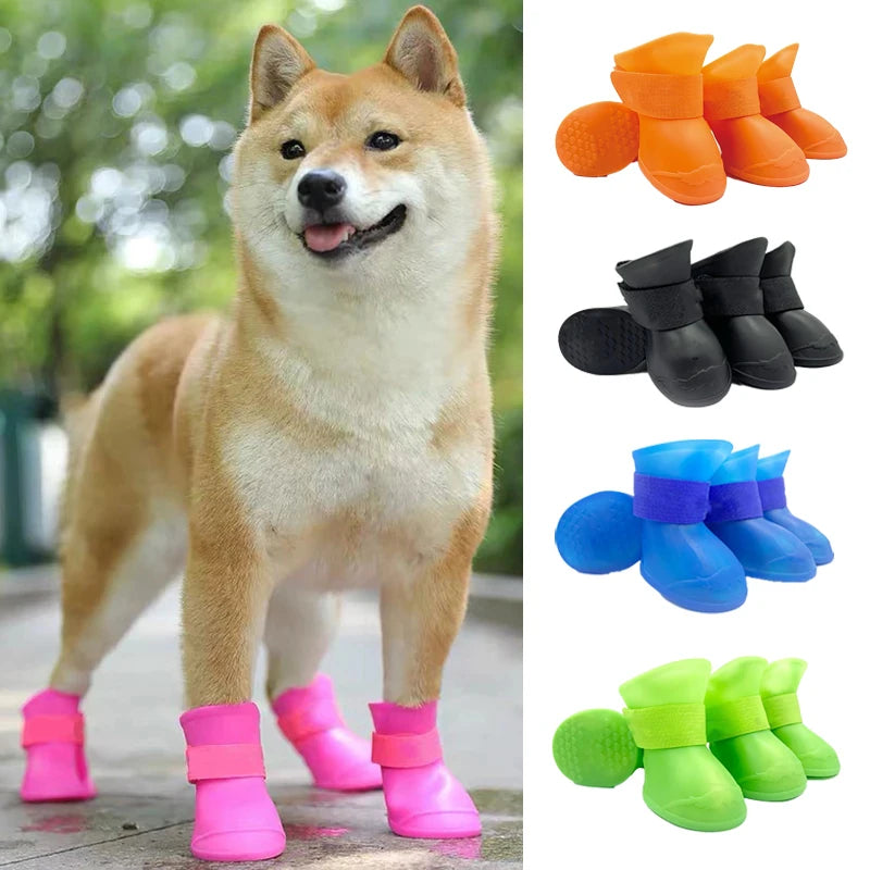 Waterproof Dog Boots - 4 Pack Anti-Slip Rubber Rain Shoes for Small to Large Dogs