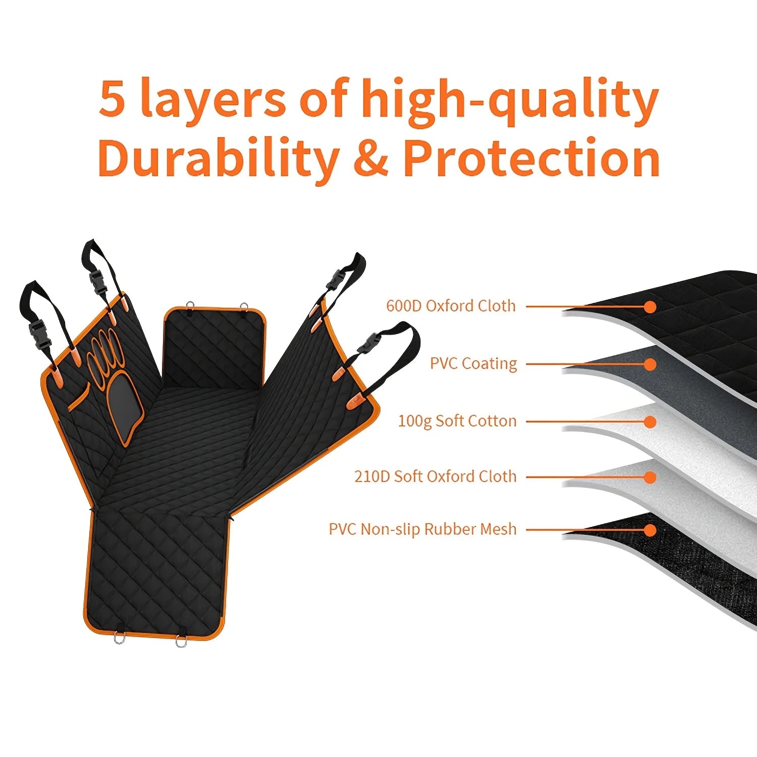 Dog Seat Cover - Heavy Duty Hammock Style Car Seat Protector with Anti-Slip Backing